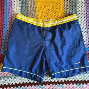 Parke & Ronen Men's 32 Blue/Yellow Trim Mesh Lined Swim  Shorts